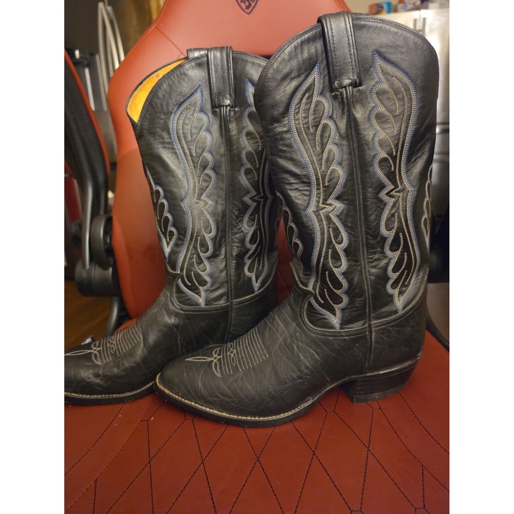Tony Lama 9734 Mens Cowboy Boots Black Gray Leather Size 9  D